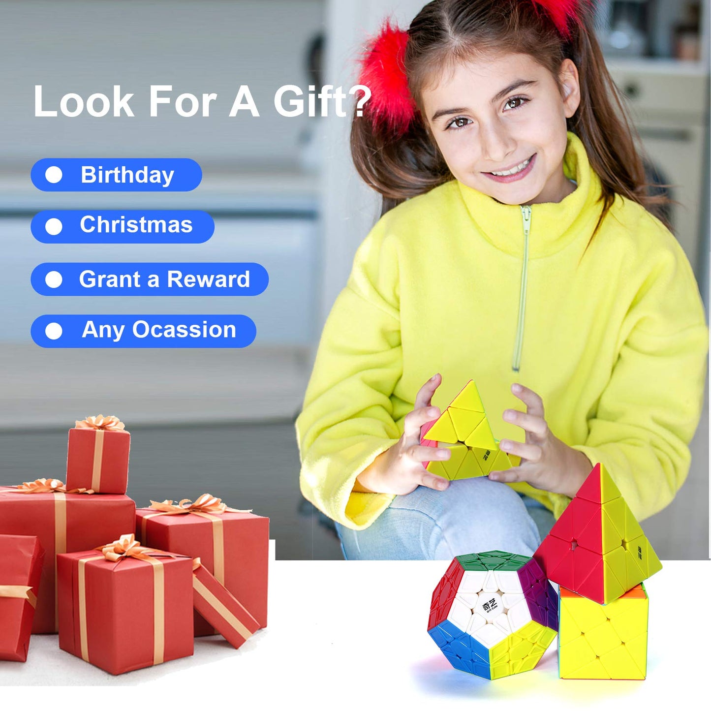 Roxenda Speed Cube Bundle – 7-Piece Stickerless Cube Set (2x2, 3x3, 4x4, Megaminx, Windmill, Pyraminx, Skew)