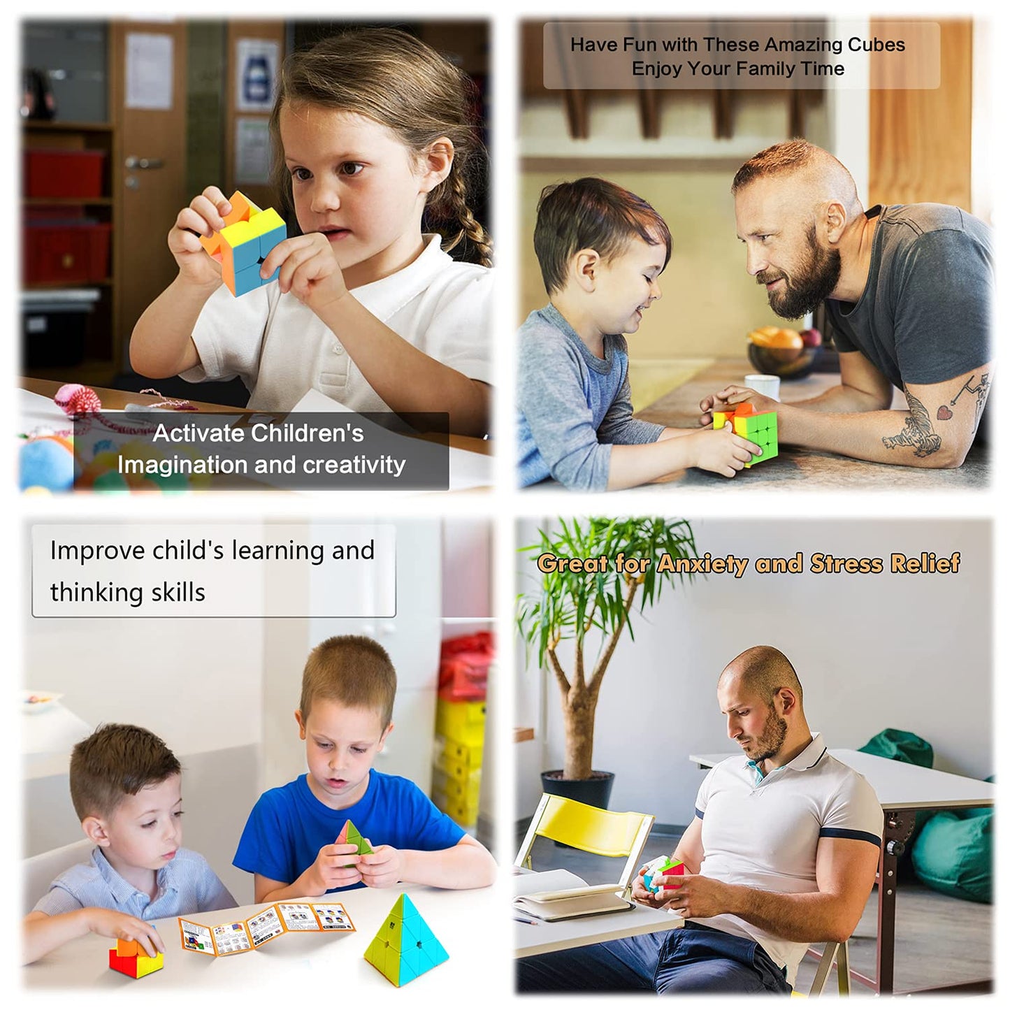 Roxenda Speed Cube Bundle – 7-Piece Stickerless Cube Set (2x2, 3x3, 4x4, Megaminx, Windmill, Pyraminx, Skew)