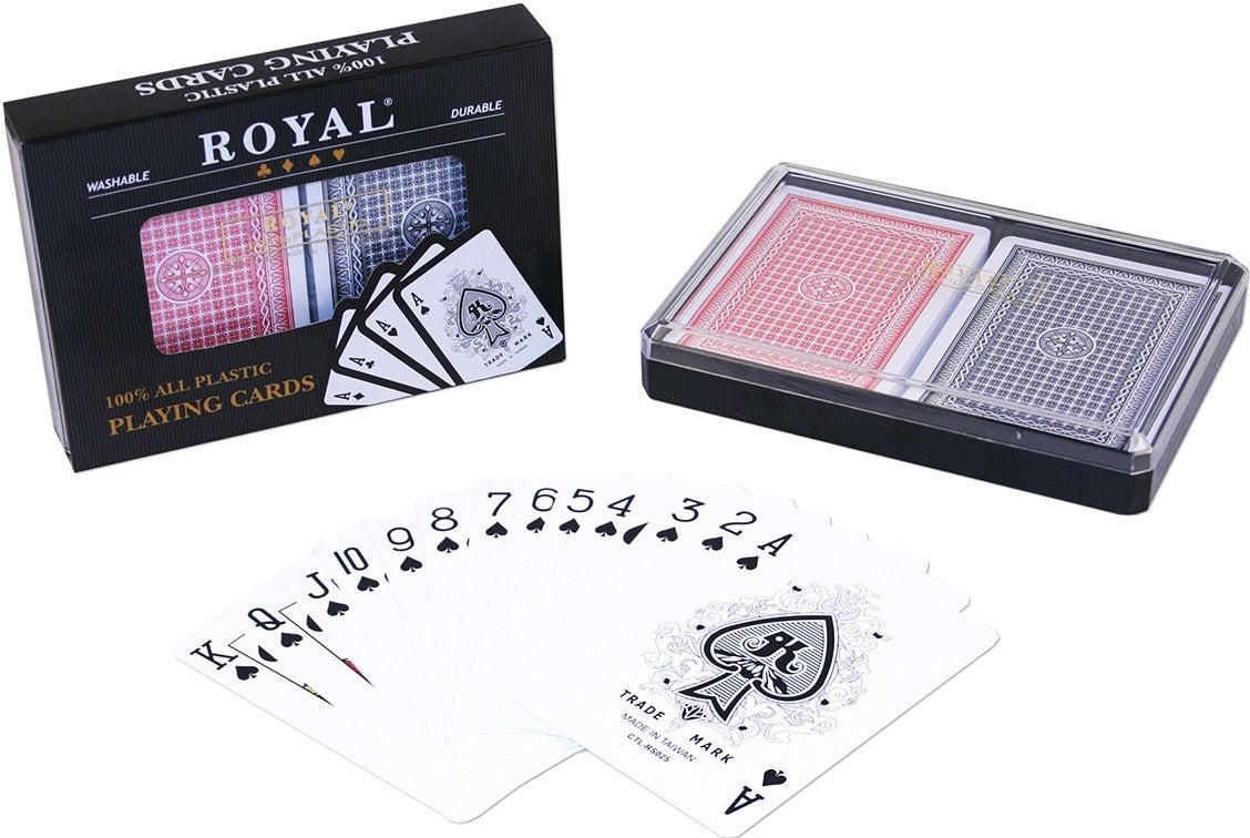 Royal 2-Deck Poker Size 100% Plastic Playing Cards Set in Plastic Case