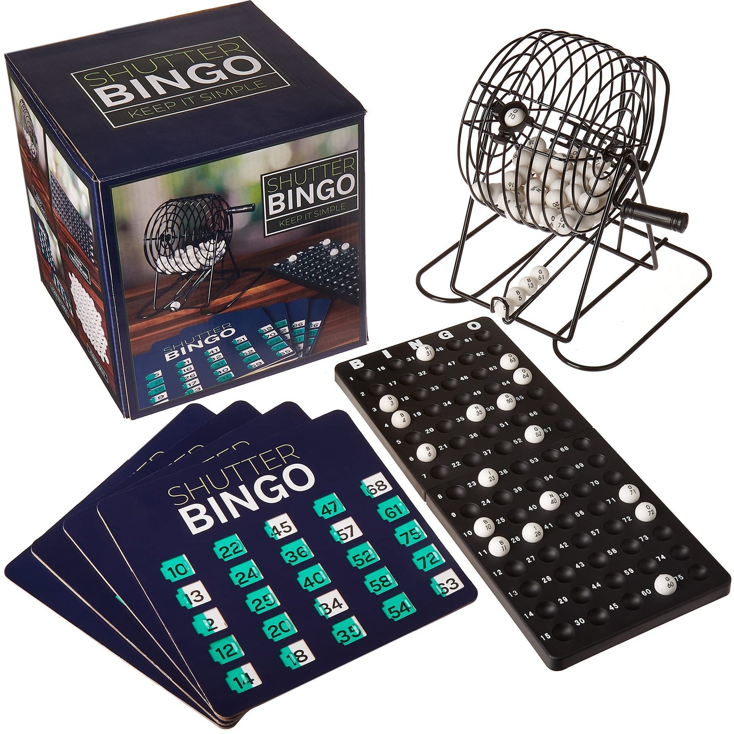 Royal Bingo Supplies Deluxe Shutter Slide Bingo Set – Metal Cage, 75 Balls & Sliding Cards
