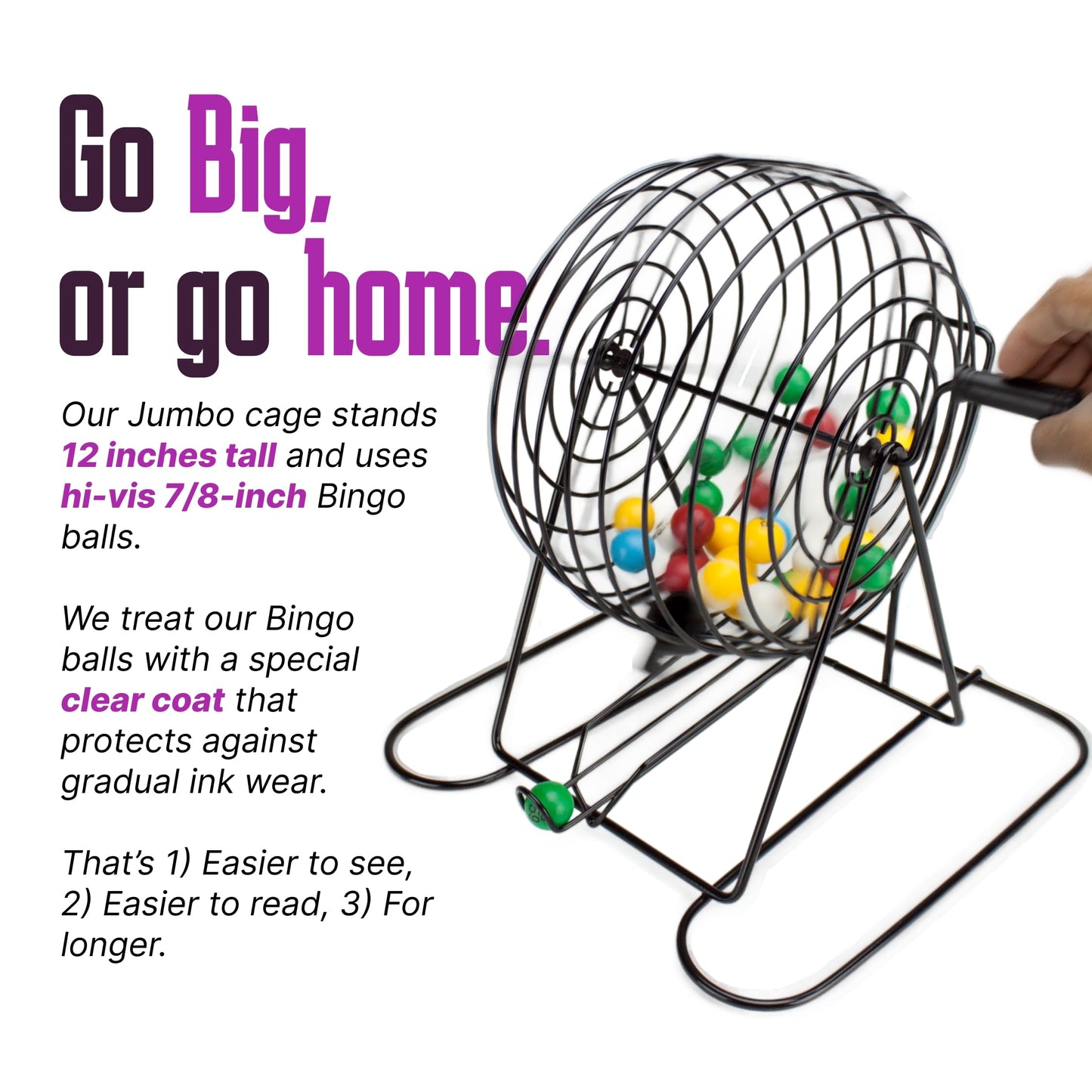 Royal Bingo Supplies Jumbo 12-Inch Tall Bingo Game Set – 75 Balls, XL Roller Cage & Board | 100 Cards, 500 Chips