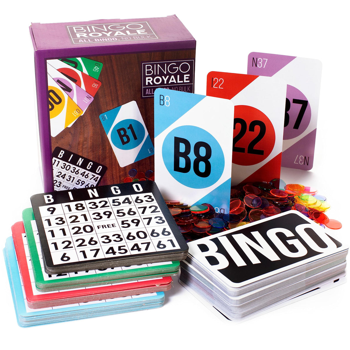Royal Bingo Supplies Deluxe Bingo Game Set for Adults, Seniors & Family – 1000 Chips, 100 Cards, Jumbo Calling Cards
