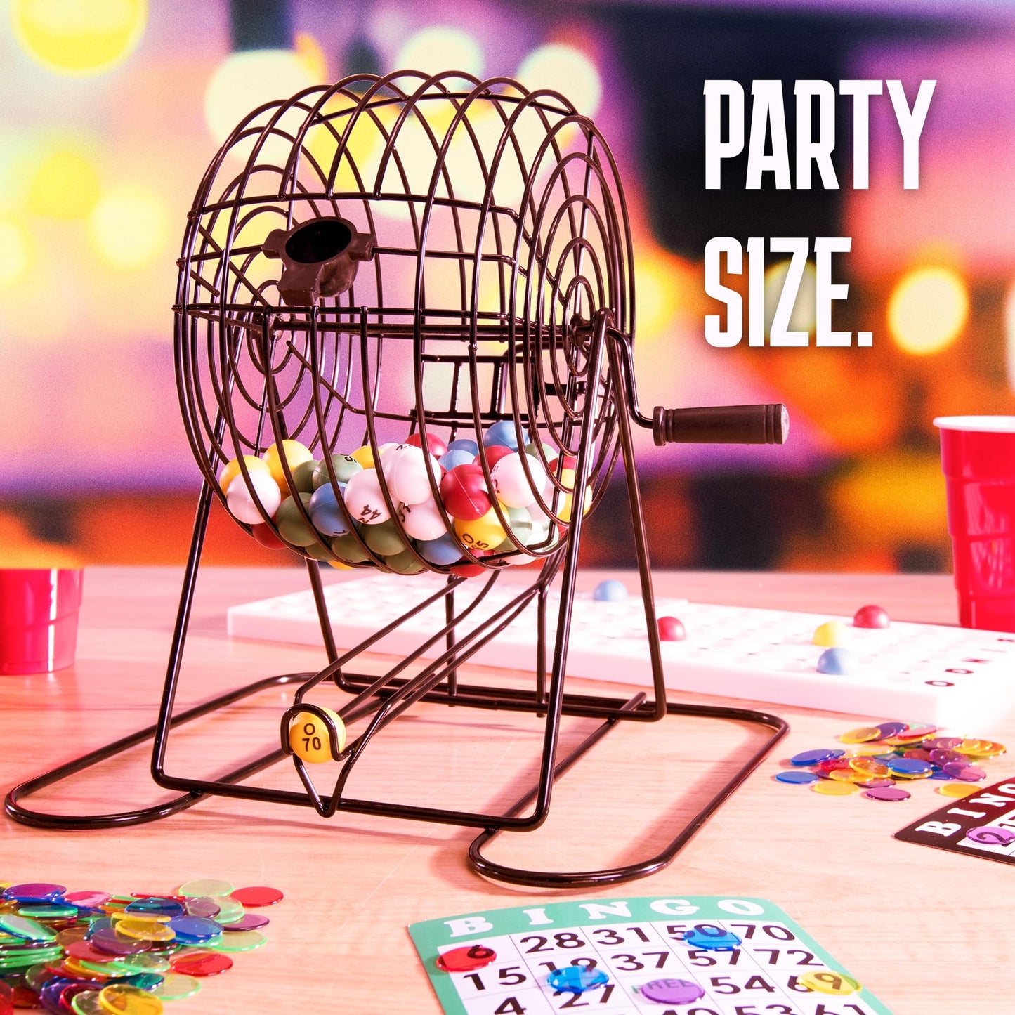 Royal Bingo Supplies Jumbo 12-Inch Tall Bingo Game Set – 75 Balls, XL Roller Cage & Board | 100 Cards, 500 Chips