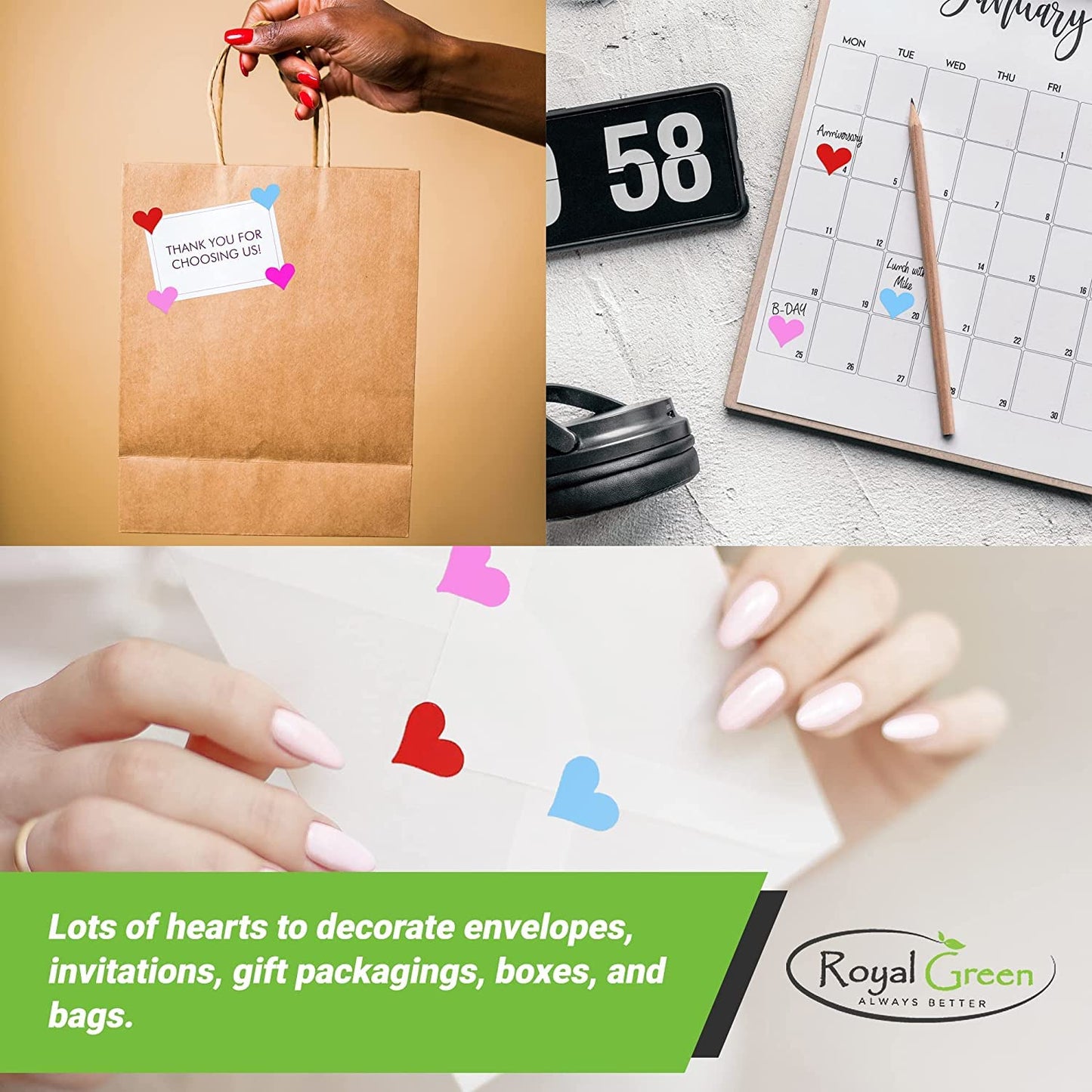 Royal Green 13mm White Valentine Heart Stickers – 350 Pack, Easy Peel & Stick