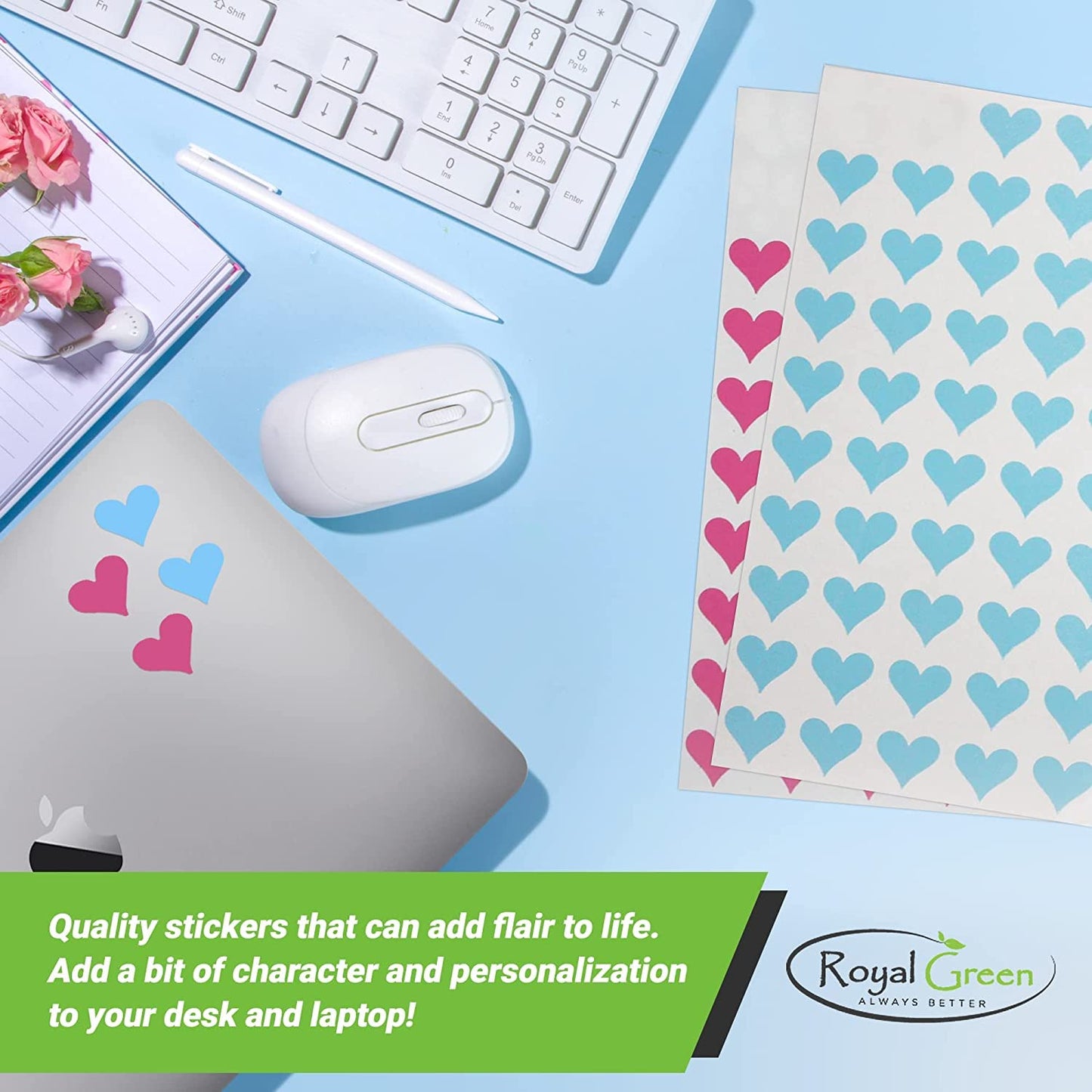 Royal Green 13mm White Valentine Heart Stickers – 350 Pack, Easy Peel & Stick