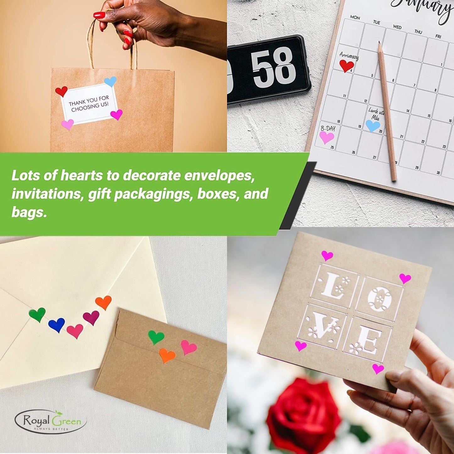 Royal Green 13mm Pastel Purple Valentine Heart Stickers – 350 Pack | Easy Peel & Stick