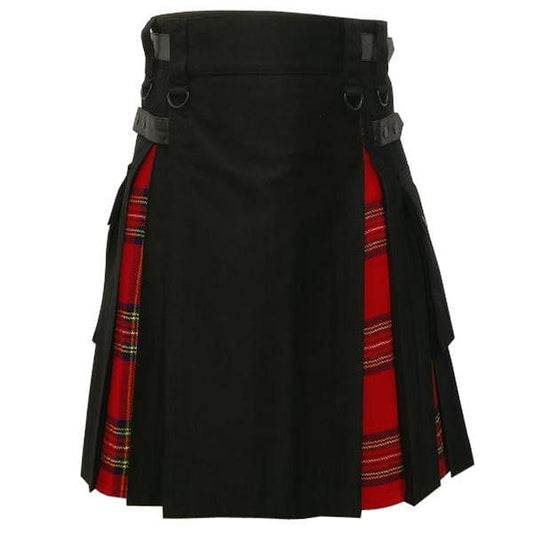 Royal Stewart Tartan and Black Cotton Modern Hybrid Utility Kilt