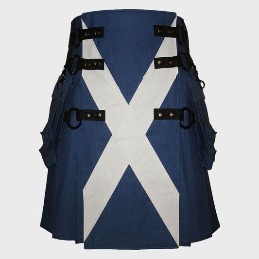 ROYAL BLUE CANVAS SAINT FLAG KILT WITH CHAIN