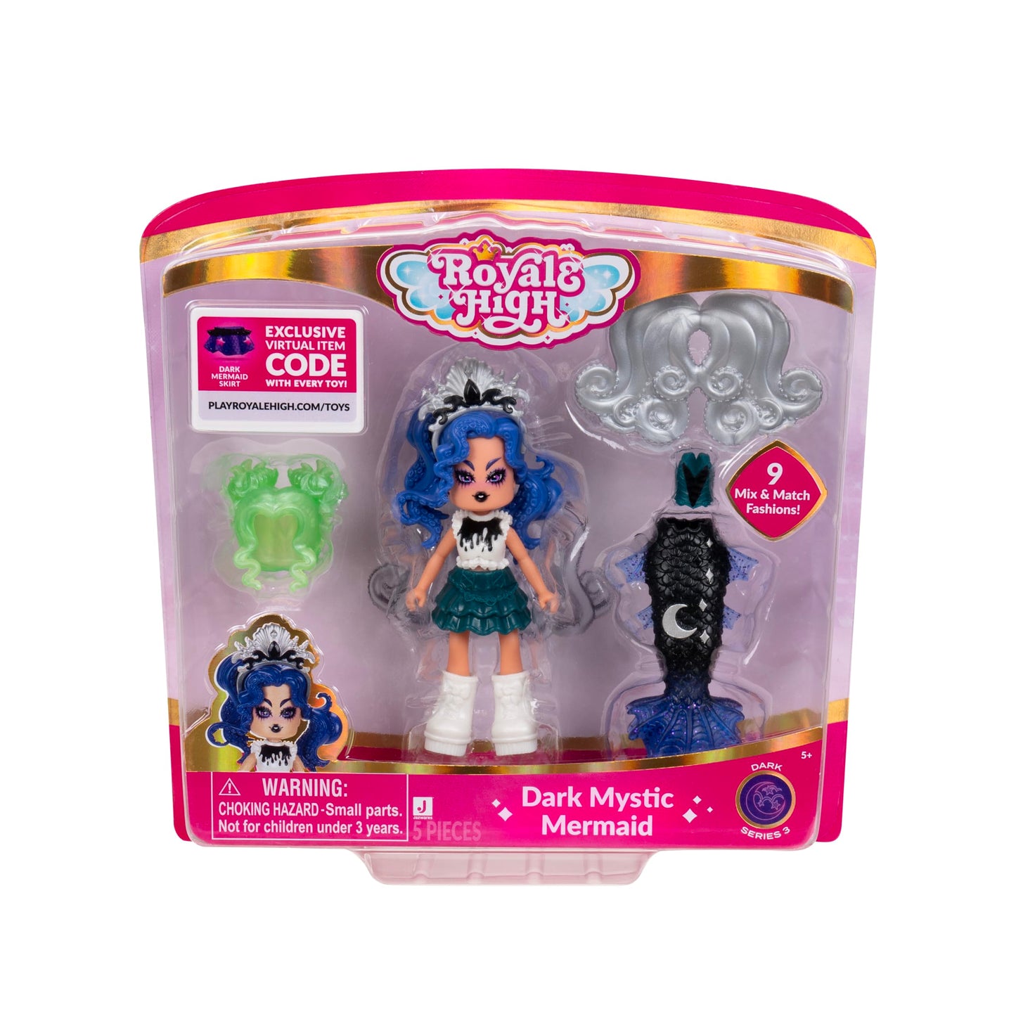 Royale High 3-Inch Dark Mystic Mermaid Doll – 9 Fashion Accessories, Virtual Item Code, Series 3