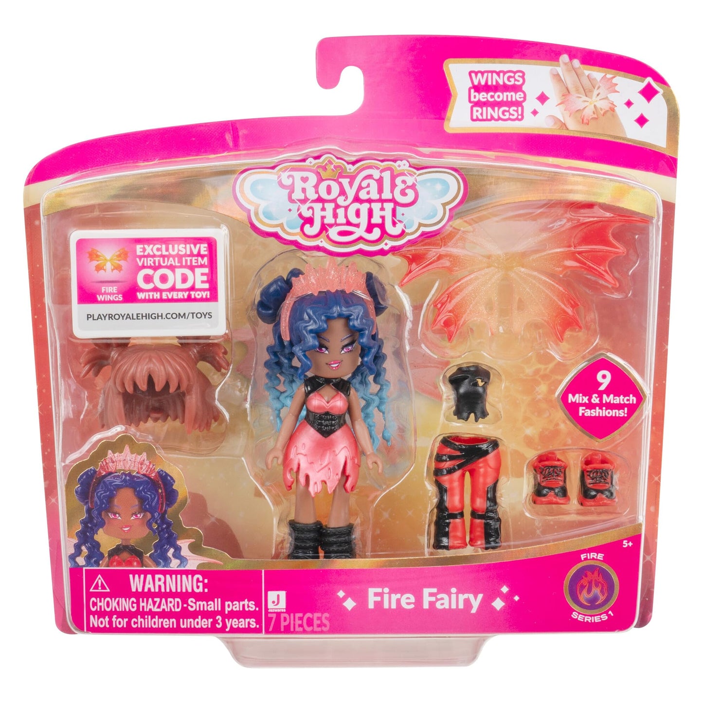 Royale High 3-Inch Fire Fairy Fashion Doll – 1 Figure + 9 Accessories + Virtual Item Code | Series 1