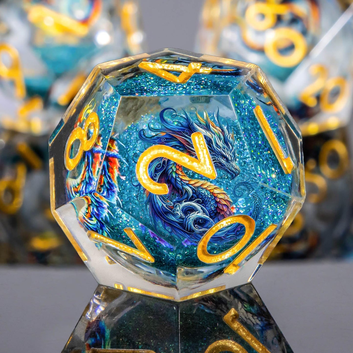 Roycevon Dragon Pattern Resin DND Dice Set – 7-Piece Sharp-Edge Dice + Gift Box