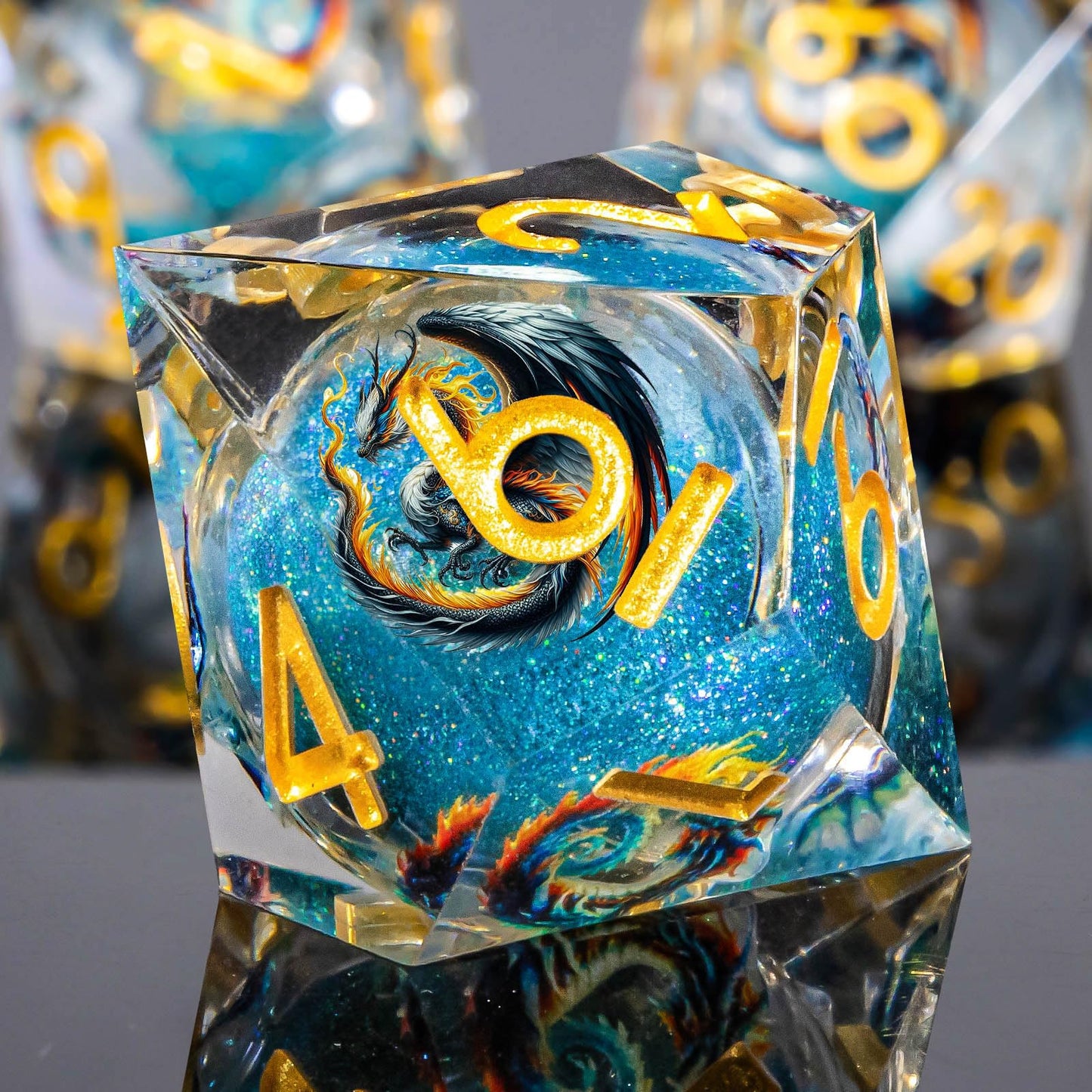 Roycevon Dragon Pattern Resin DND Dice Set – 7-Piece Sharp-Edge Dice + Gift Box