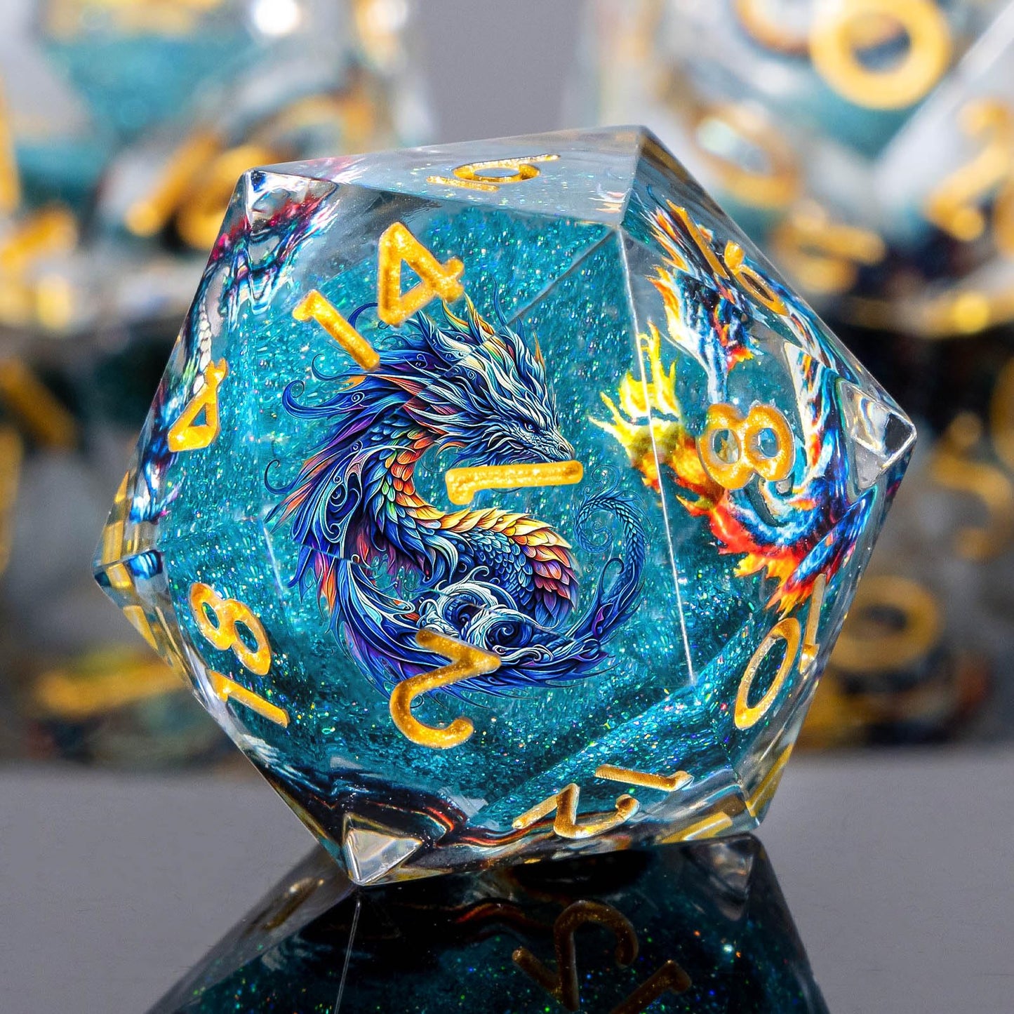 Roycevon Dragon Pattern Resin DND Dice Set – 7-Piece Sharp-Edge Dice + Gift Box