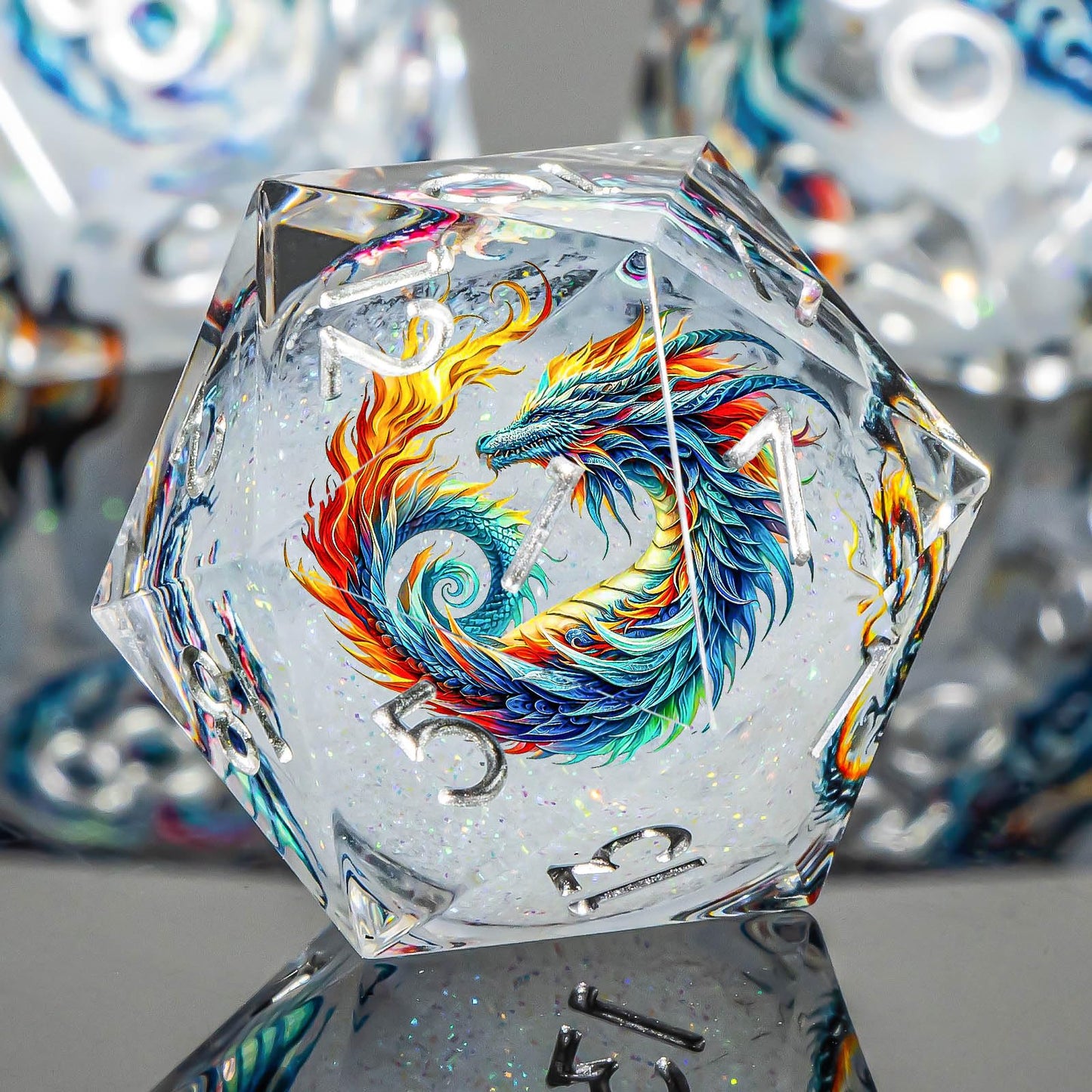 Roycevon Dragon Pattern Liquid Core DND Dice Set — 7-Piece Sharp Edge D&D Dice with Gift Box