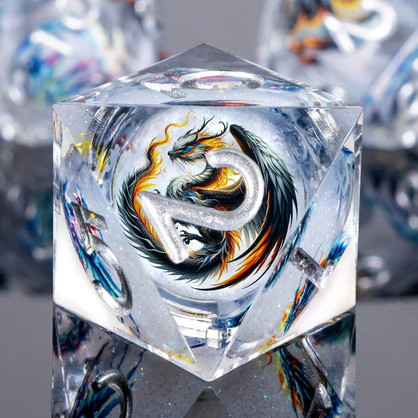 Roycevon Dragon Pattern Liquid Core DND Dice Set — 7-Piece Sharp Edge D&D Dice with Gift Box