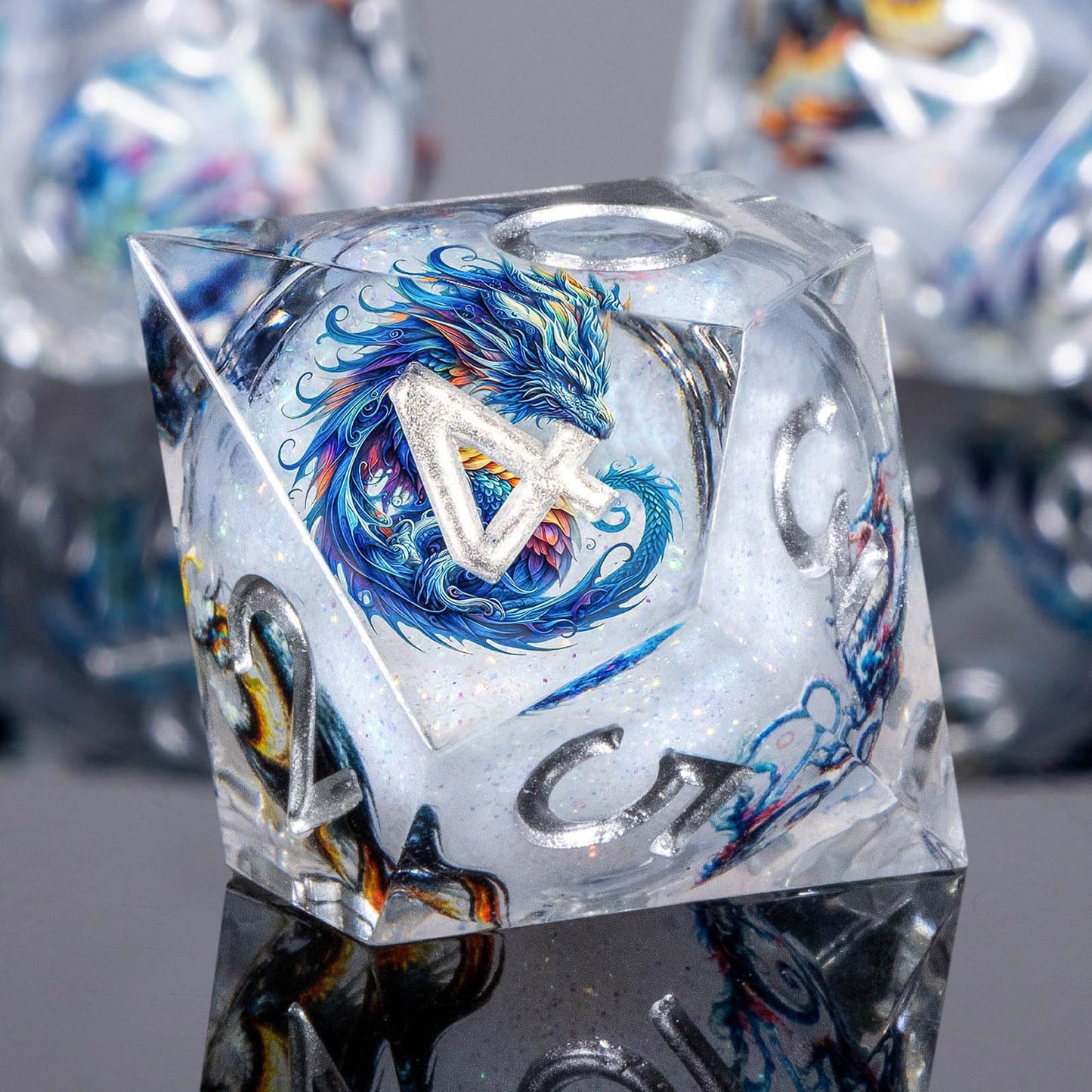 Roycevon Dragon Pattern Liquid Core DND Dice Set — 7-Piece Sharp Edge D&D Dice with Gift Box