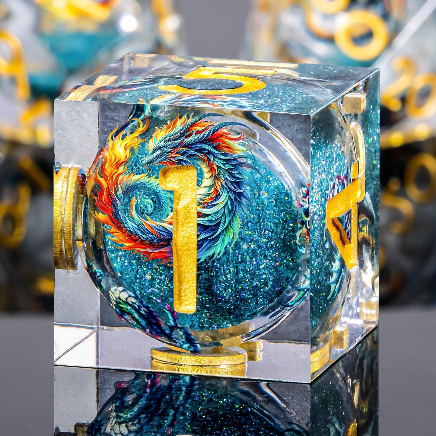 Roycevon Dragon Pattern Resin DND Dice Set – 7-Piece Sharp-Edge Dice + Gift Box