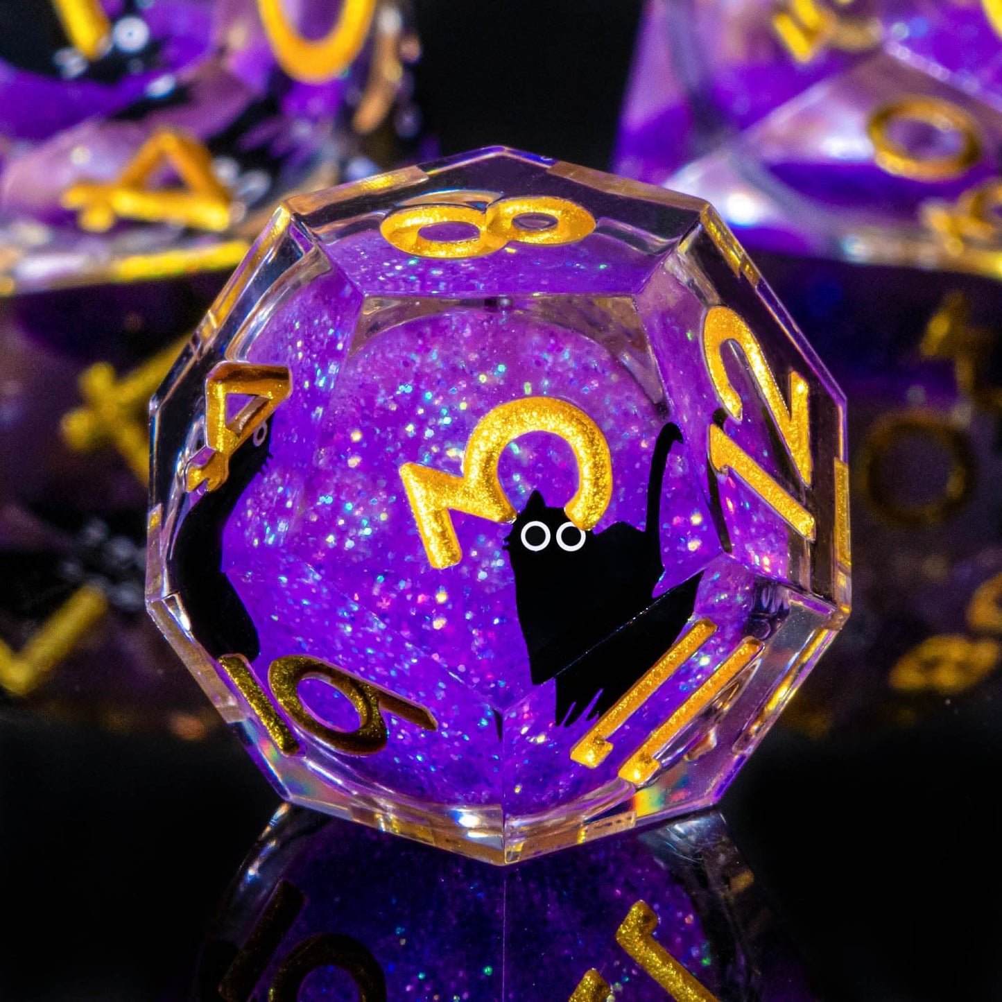 Roycevon Resin DND Dice Set - 7pc Liquid Core Cat Dice with Gift Box (Purple)