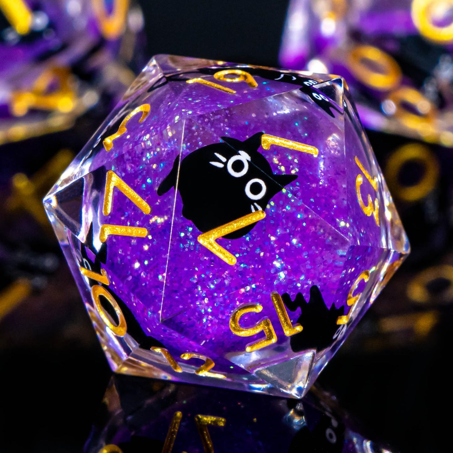 Roycevon Resin DND Dice Set - 7pc Liquid Core Cat Dice with Gift Box (Purple)