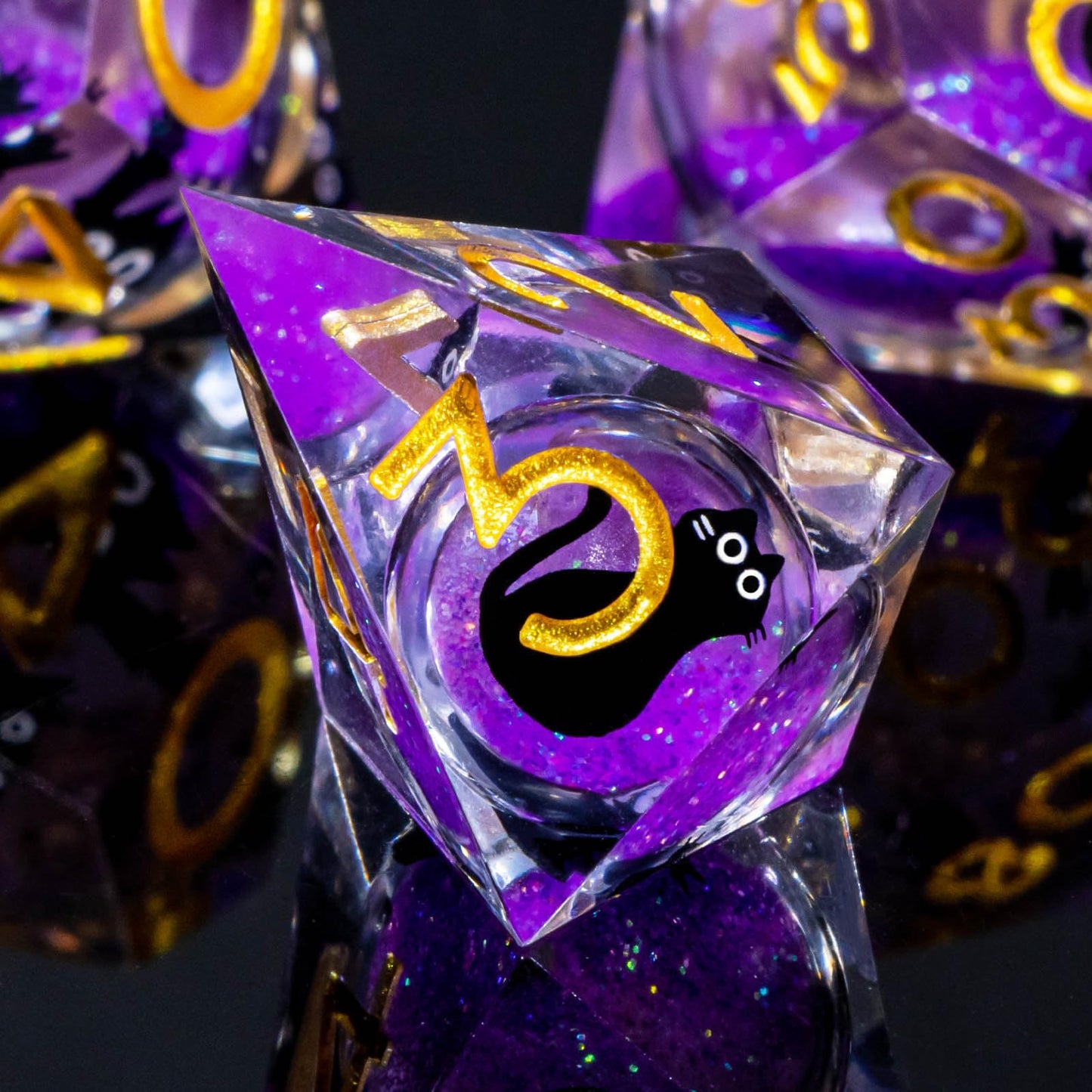 Roycevon Resin DND Dice Set - 7pc Liquid Core Cat Dice with Gift Box (Purple)