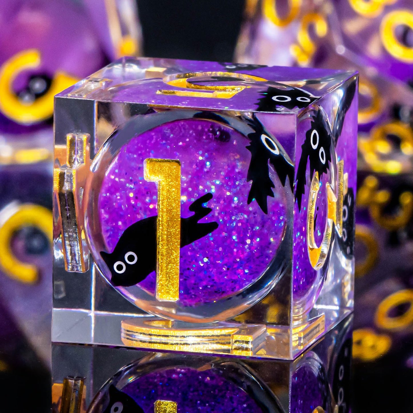 Roycevon Resin DND Dice Set - 7pc Liquid Core Cat Dice with Gift Box (Purple)