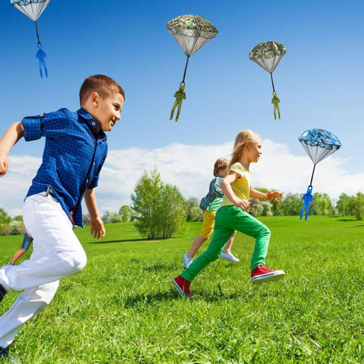 ROYHOO 6PCS Army Camo Parachute Toys - Hand Throwing Outdoor Game for Kids 3-16
