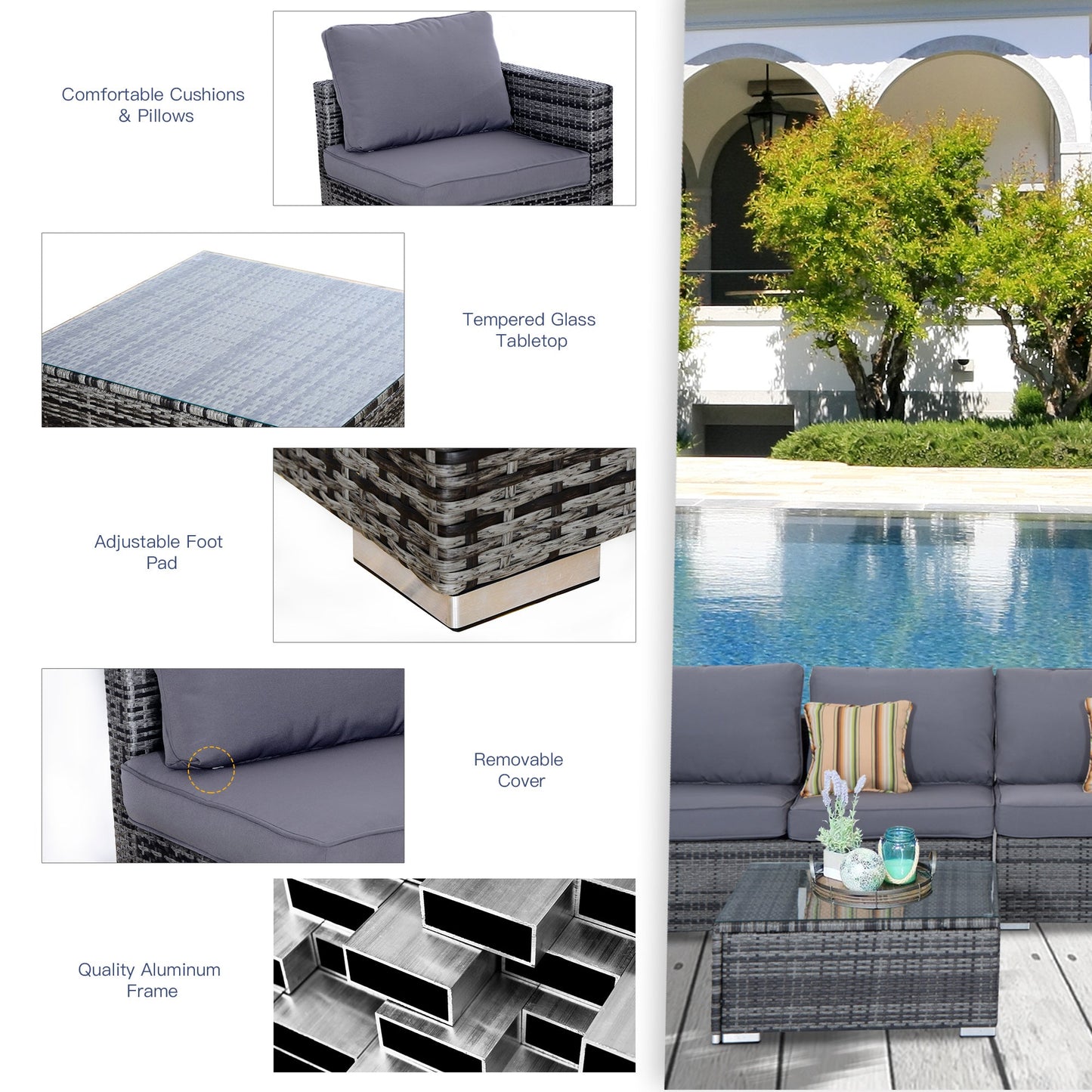 Outsunny Corner Rattan Garden Set - 4 PC Grey - For any Garden, Patio, or Conservatory