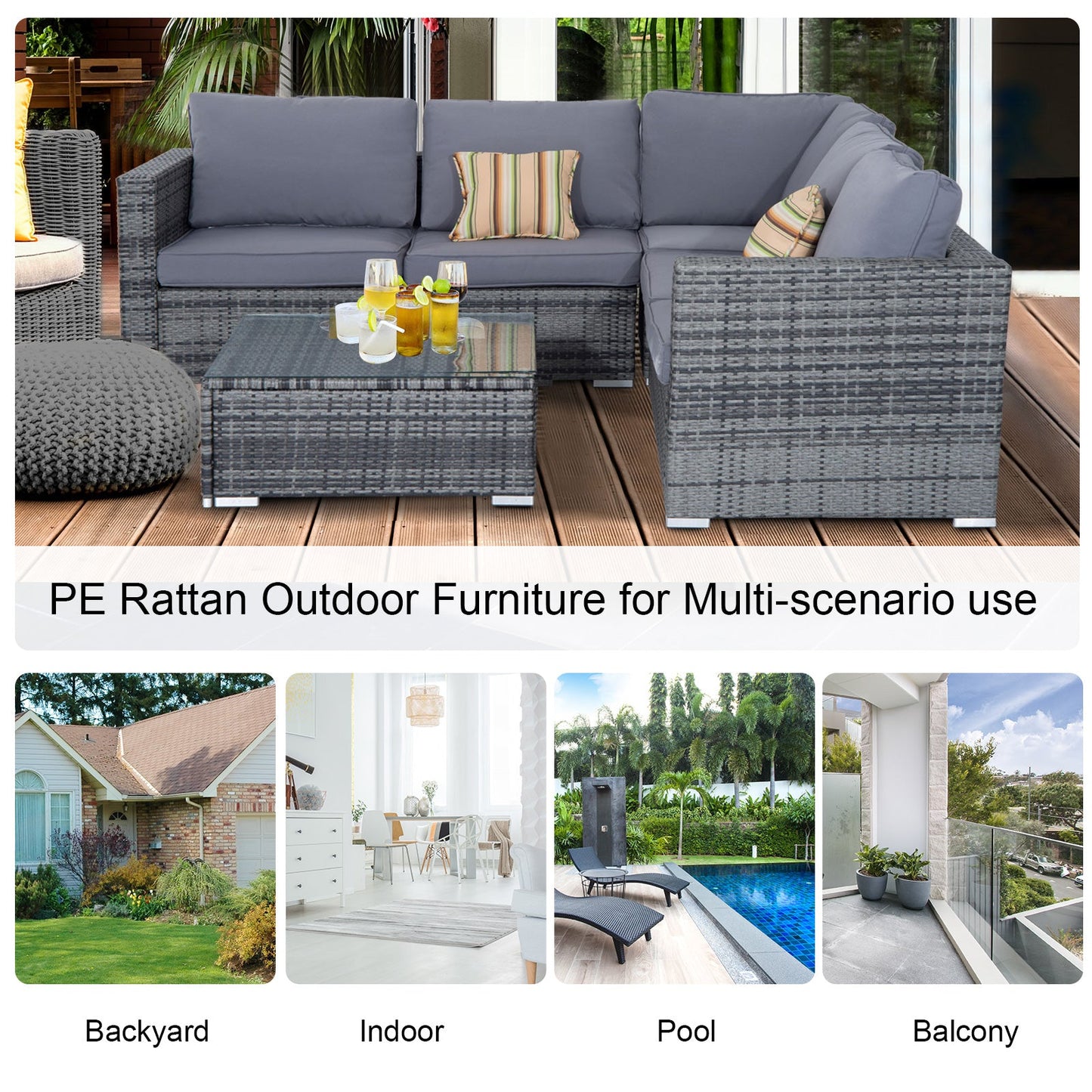Outsunny Corner Rattan Garden Set - 4 PC Grey - For any Garden, Patio, or Conservatory
