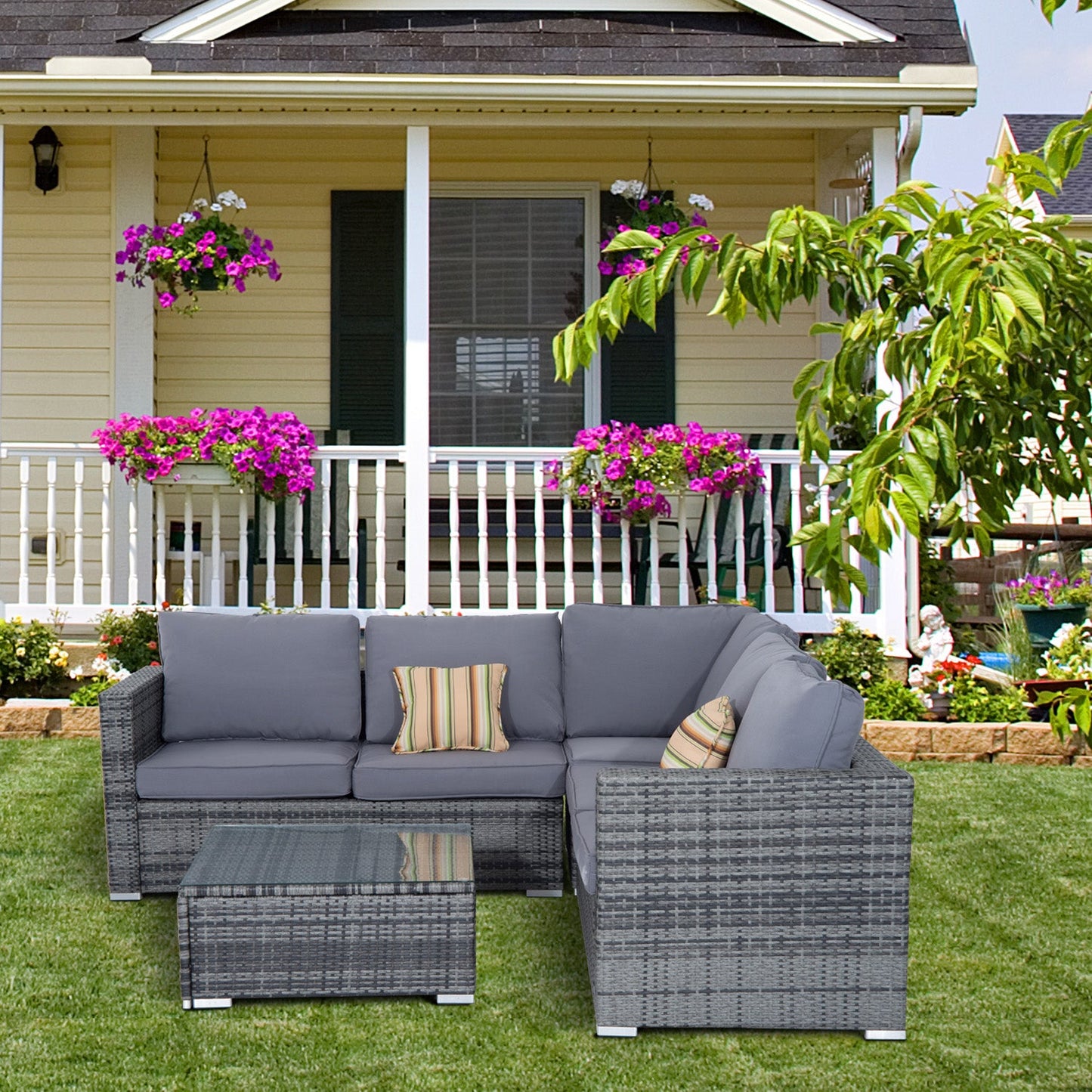 Outsunny Corner Rattan Garden Set - 4 PC Grey - For any Garden, Patio, or Conservatory