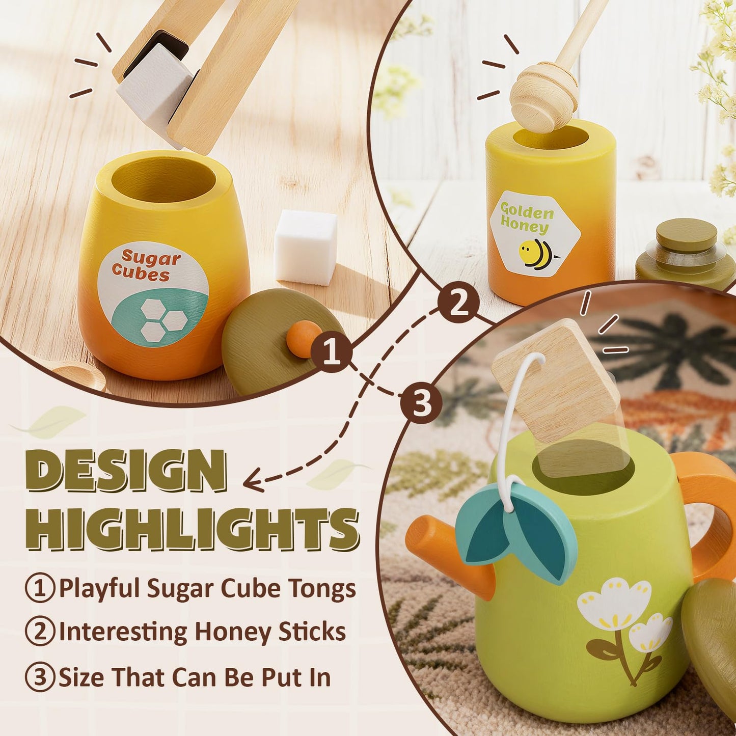 RRIBOUDWAN Wooden Tea Set for Toddlers | Pretend Play Tea Party Toys Age 2-6