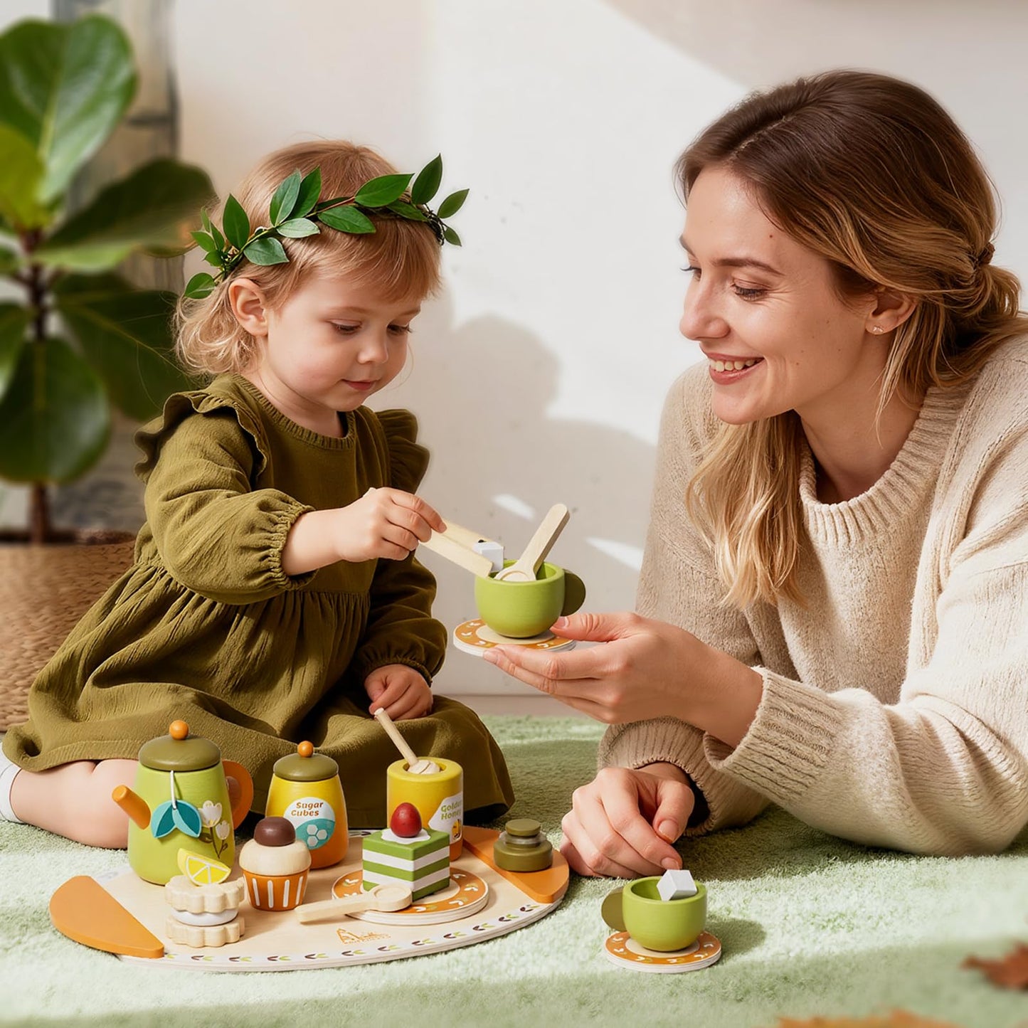 RRIBOUDWAN Wooden Tea Set for Toddlers | Pretend Play Tea Party Toys Age 2-6