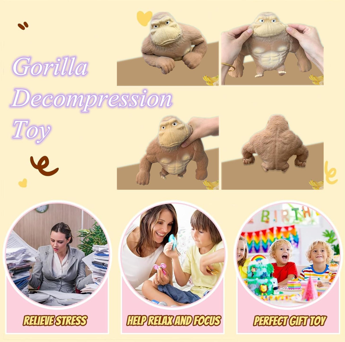 RRSDJJ Squeeze Toy – Squishy Monkey, Stretchy Glue-Sand Gorilla (Medium Edition)