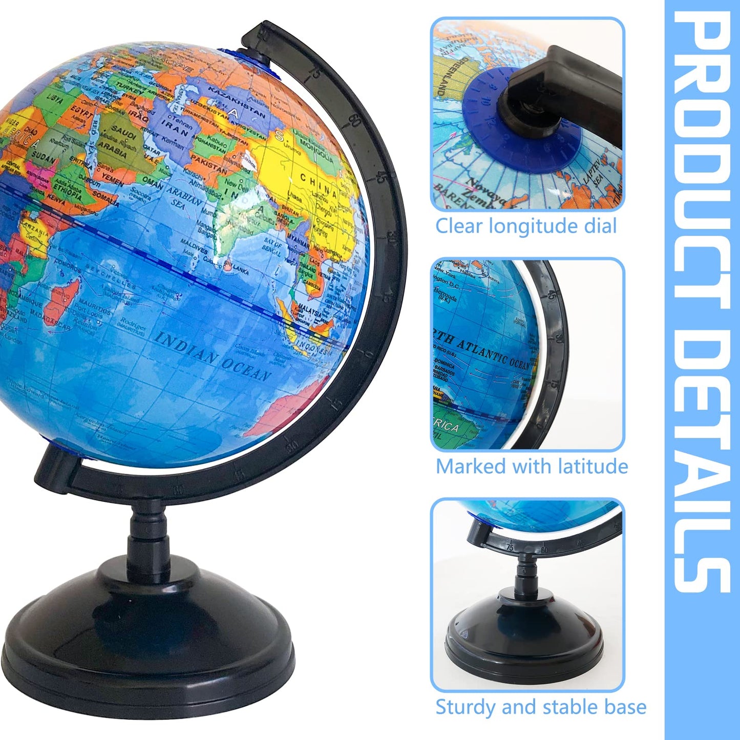 Rrshnsgv 6'' Geographic World Globe for Kids – Educational Rotating Globe with Stand