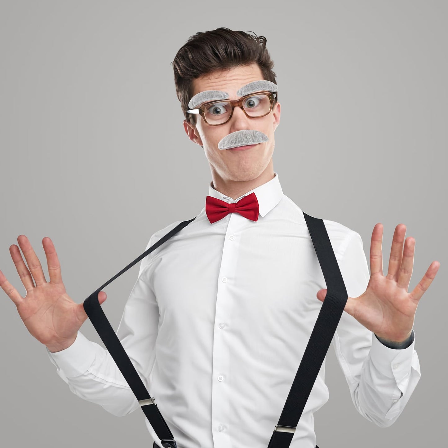 Rrshnsgv Kids Old Man Costume Accessory Set – Glasses, Bow Tie, Suspenders, Mustache & Eyebrows