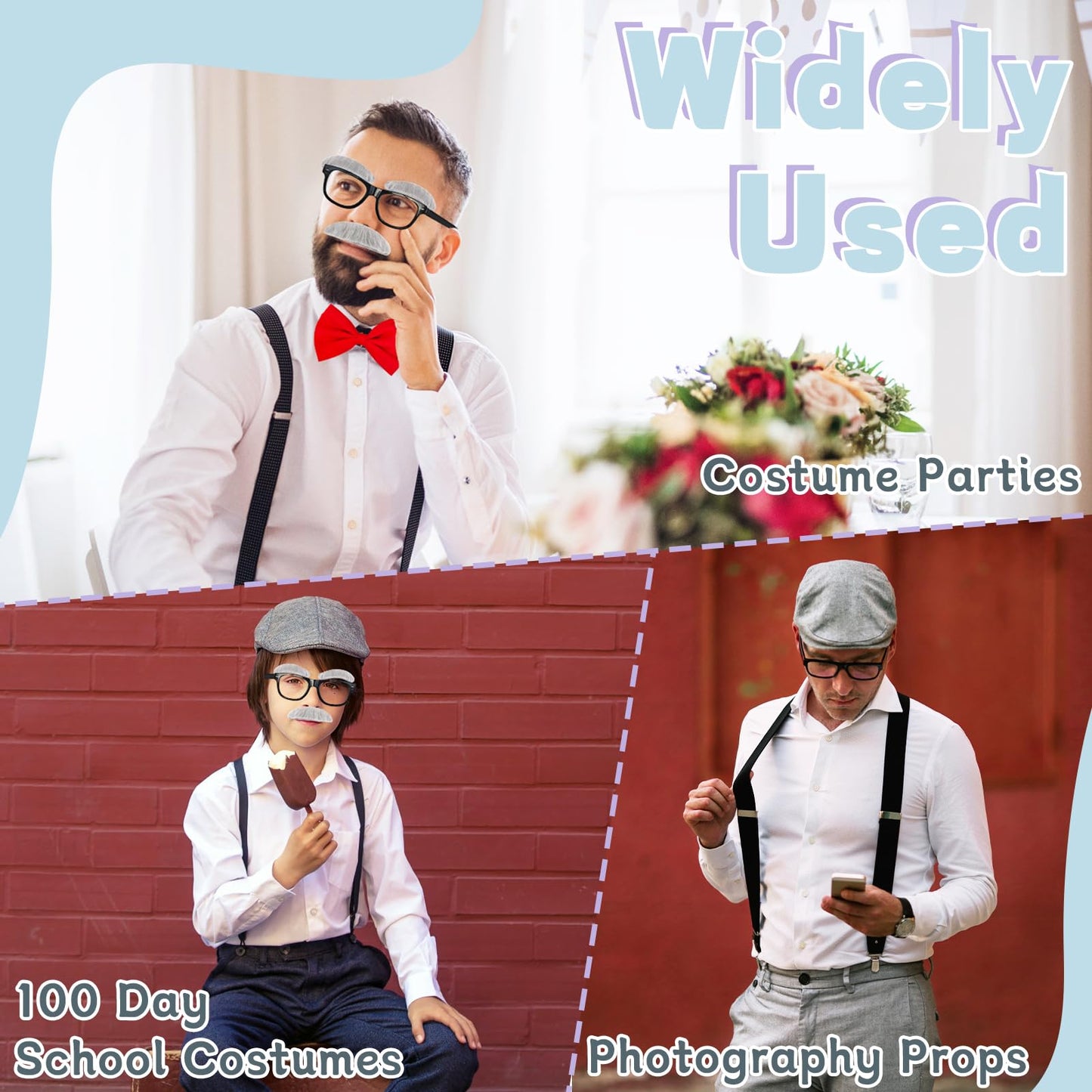 Rrshnsgv Kids Old Man Costume Accessory Set – Glasses, Bow Tie, Suspenders, Mustache & Eyebrows