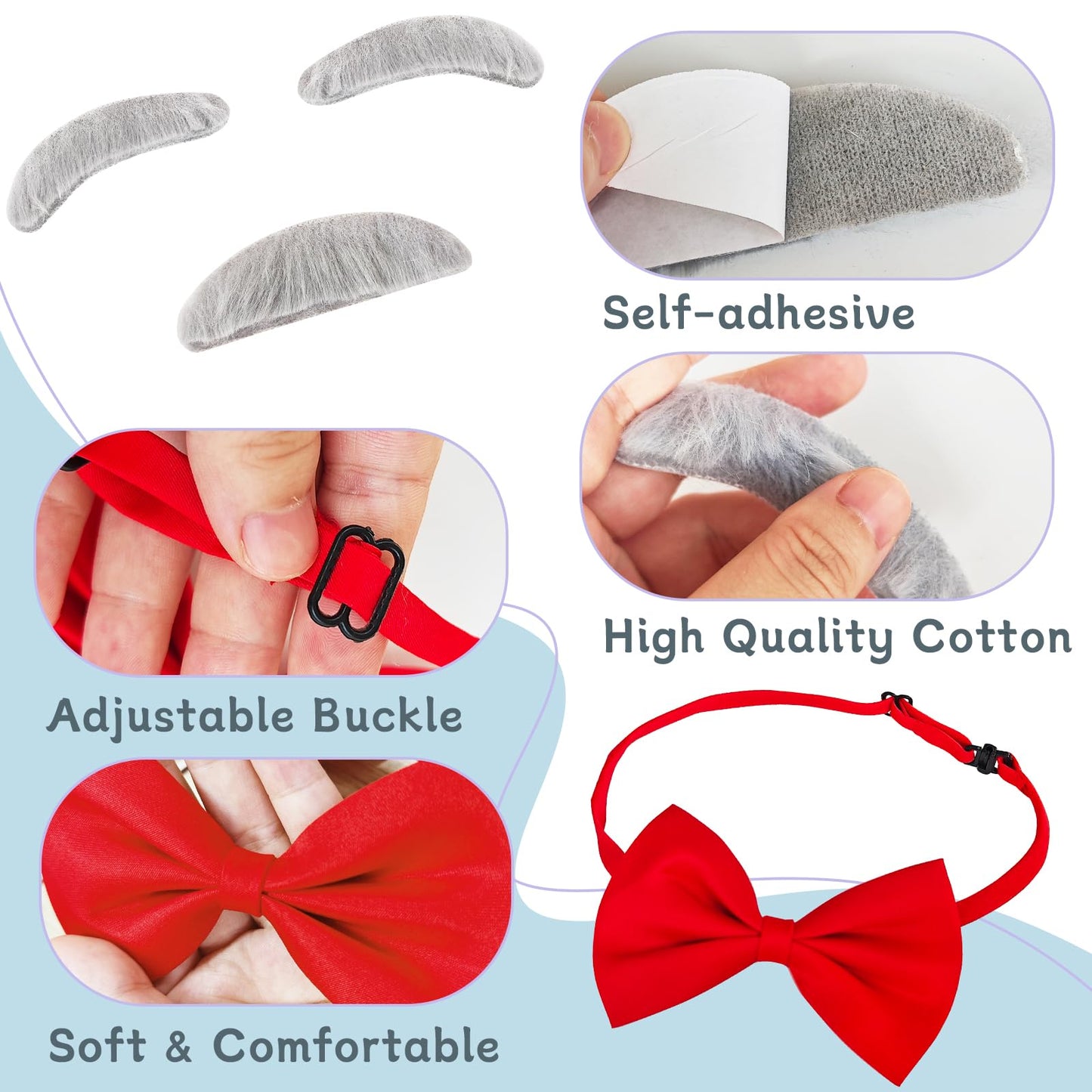 Rrshnsgv Kids Old Man Costume Accessory Set – Glasses, Bow Tie, Suspenders, Mustache & Eyebrows