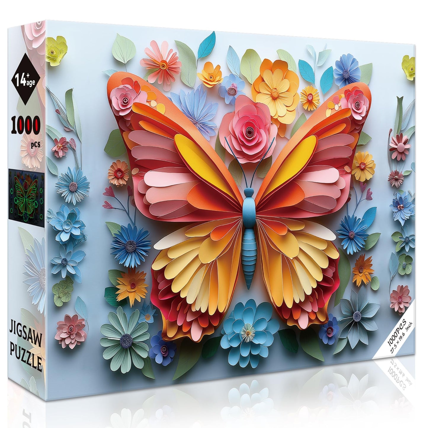 R RUCKERCO 1000-Piece Butterfly Noctilucous Puzzle – 27.5x19.6 in, 3D Wall Art