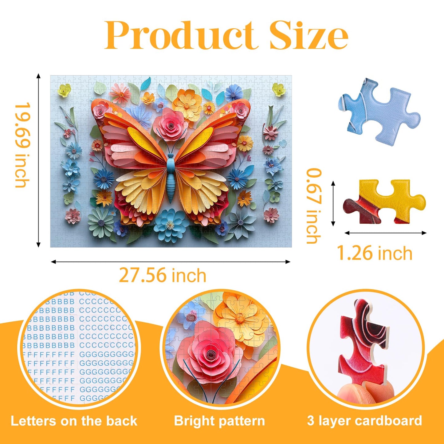 R RUCKERCO 1000-Piece Butterfly Noctilucous Puzzle – 27.5x19.6 in, 3D Wall Art