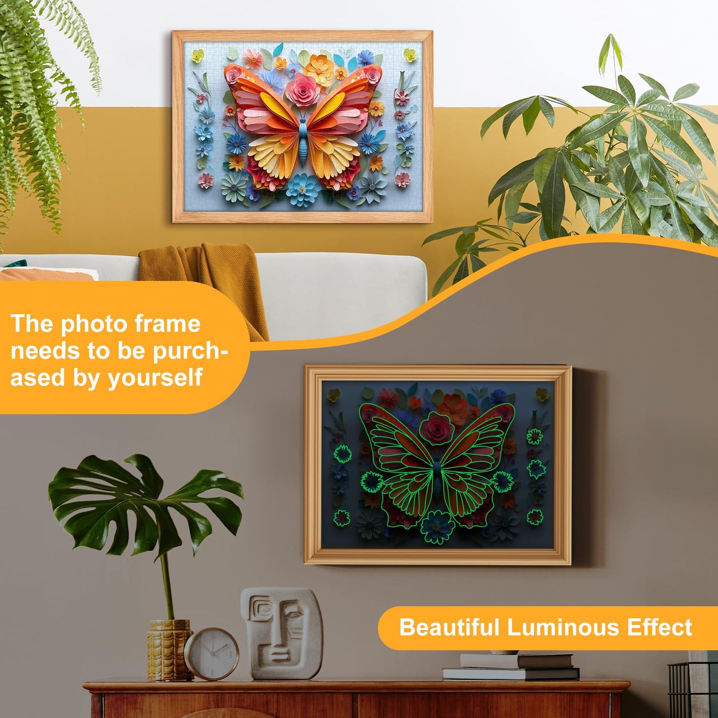 R RUCKERCO 1000-Piece Butterfly Noctilucous Puzzle – 27.5x19.6 in, 3D Wall Art