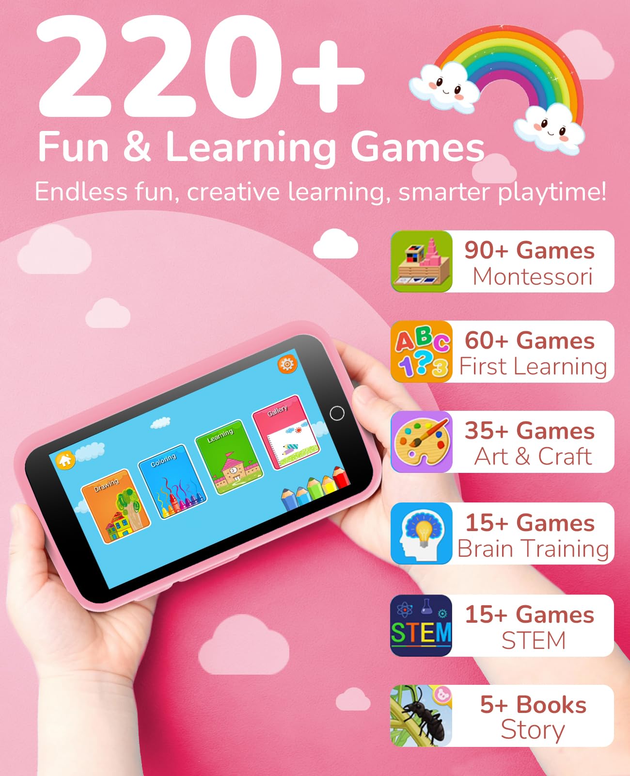 Rseaay Kids Phone: 220+ Educational Games, 3.97-inch Screen, 5MP Camera, No SIM/Wi-Fi, Parental Controls