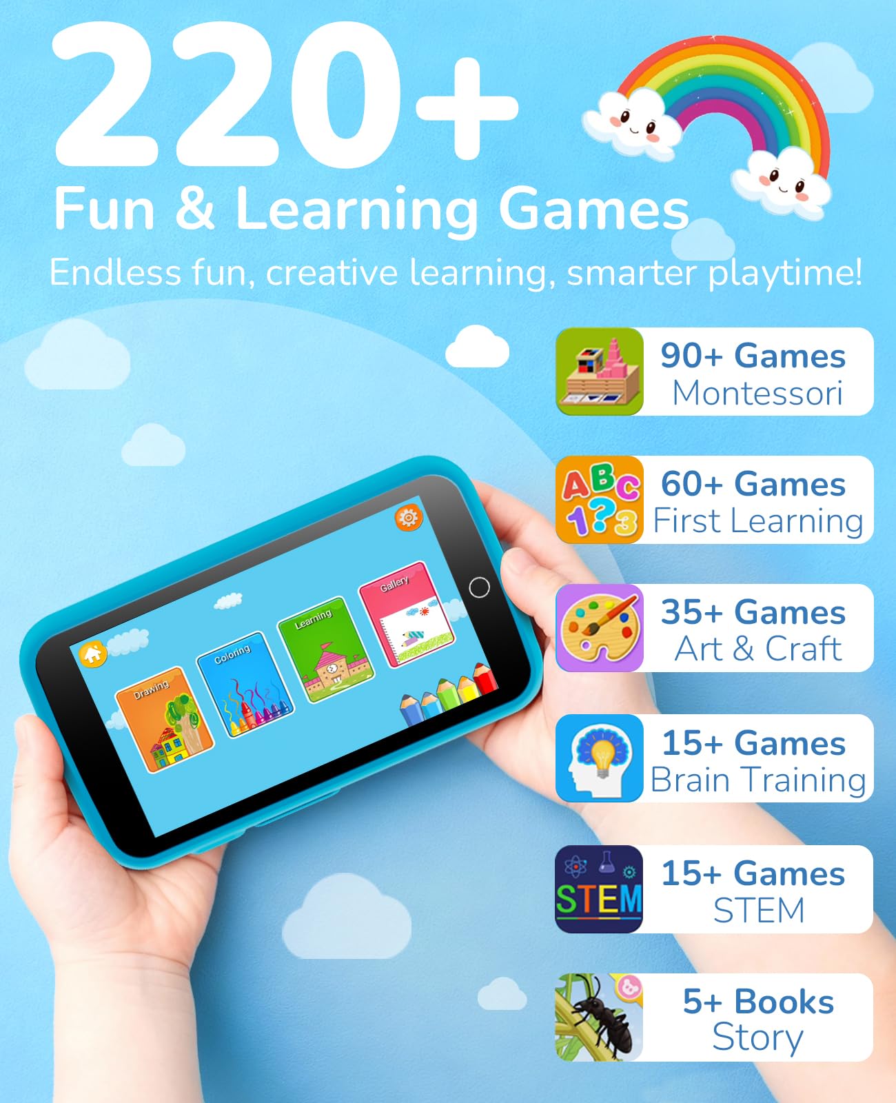 Rseaay Kids Phone — 220+ Educational Games, 3.97-Inch Touchscreen, 5MP Camera, Offline & Parental Controls