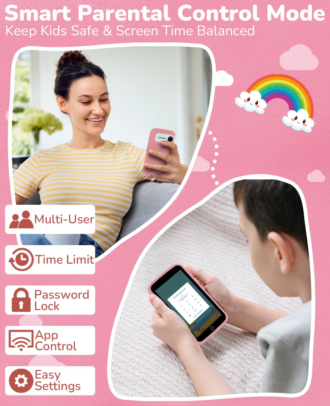 Rseaay Kids Phone: 220+ Educational Games, 3.97-inch Screen, 5MP Camera, No SIM/Wi-Fi, Parental Controls