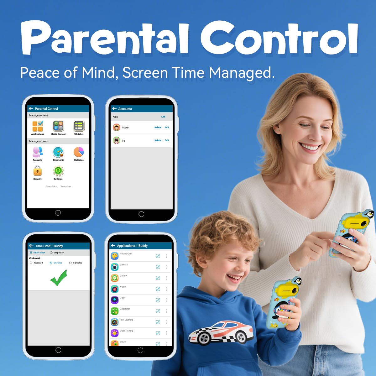 Rseaay Kids Smart Phone – 220+ Games, 3.97in Screen, 5MP Camera, Parental Control