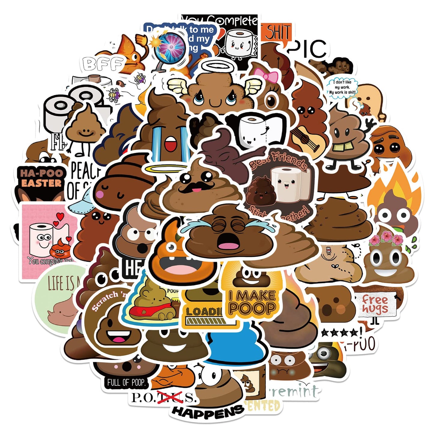 Rszwyk 60Pcs Funny Poop Stickers – Waterproof Vinyl Gamepad Decals for Laptop, Notebook, Water Bottle