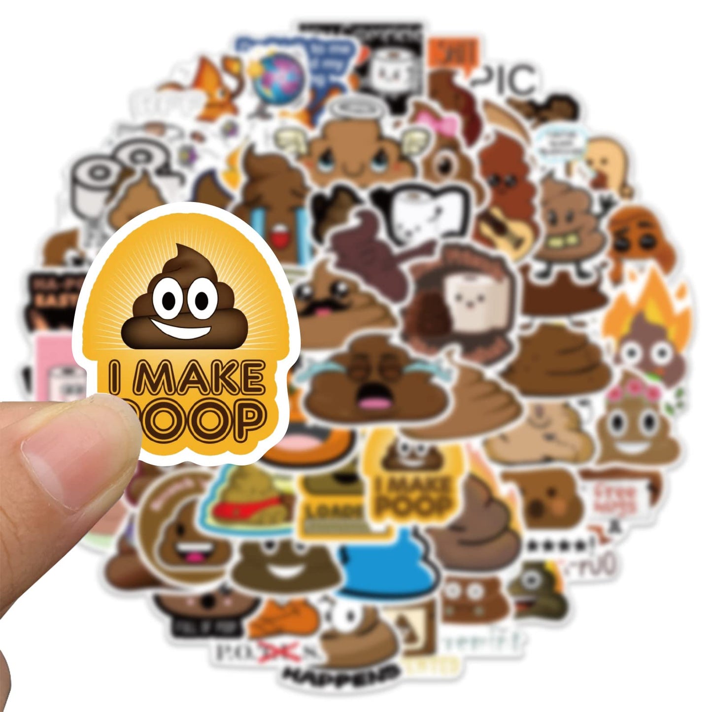 Rszwyk 60Pcs Funny Poop Stickers – Waterproof Vinyl Gamepad Decals for Laptop, Notebook, Water Bottle