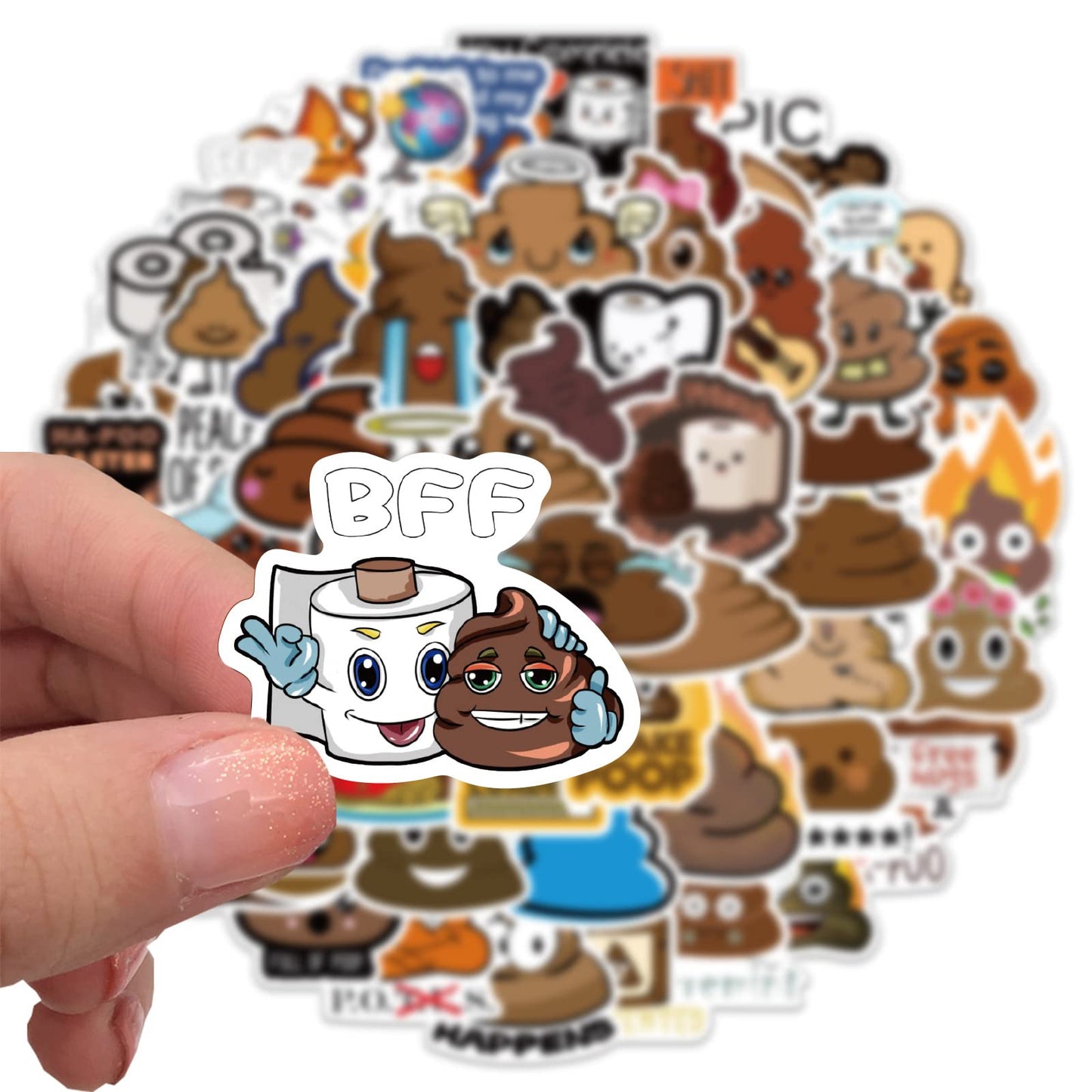 Rszwyk 60Pcs Funny Poop Stickers – Waterproof Vinyl Gamepad Decals for Laptop, Notebook, Water Bottle