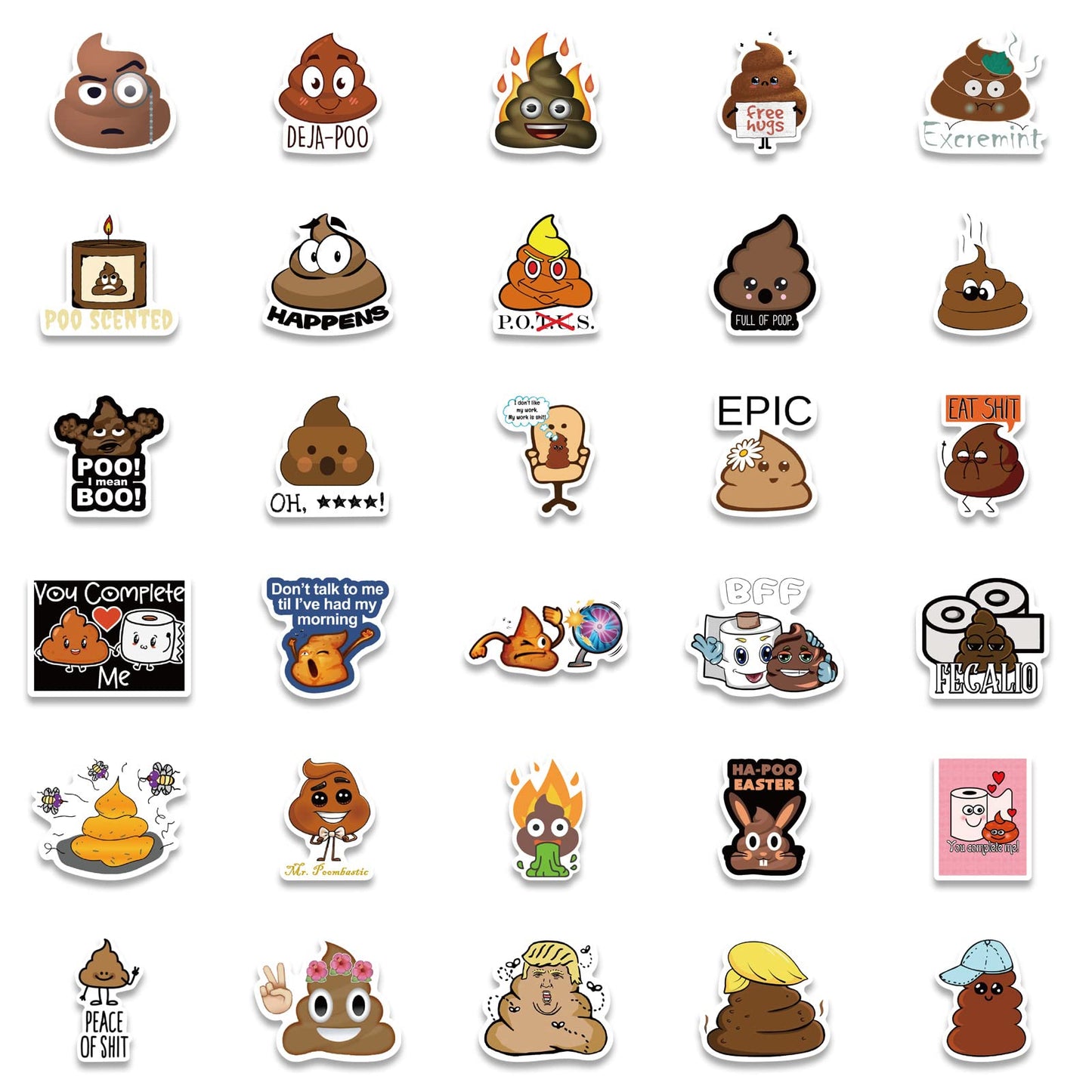 Rszwyk 60Pcs Funny Poop Stickers – Waterproof Vinyl Gamepad Decals for Laptop, Notebook, Water Bottle