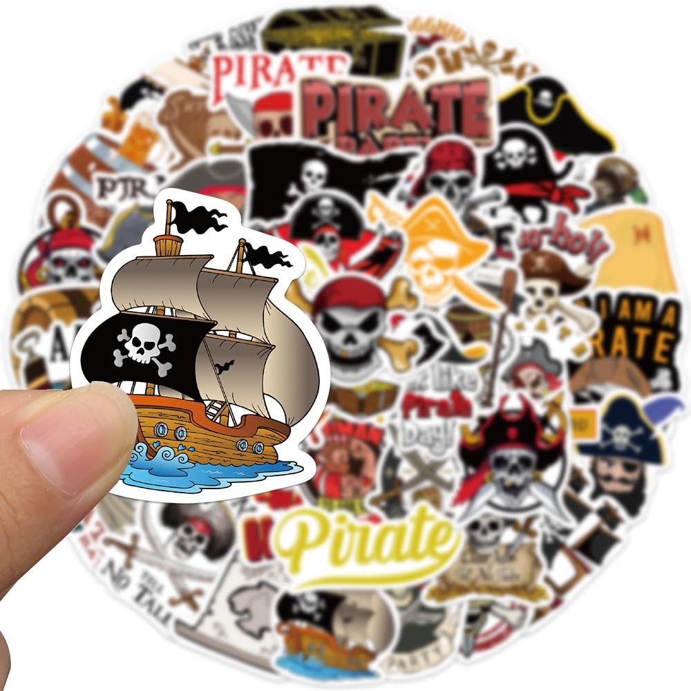 Rszwyk 50 Pcs Pirate Stickers Pack Skull and Crossbones – Party Favors
