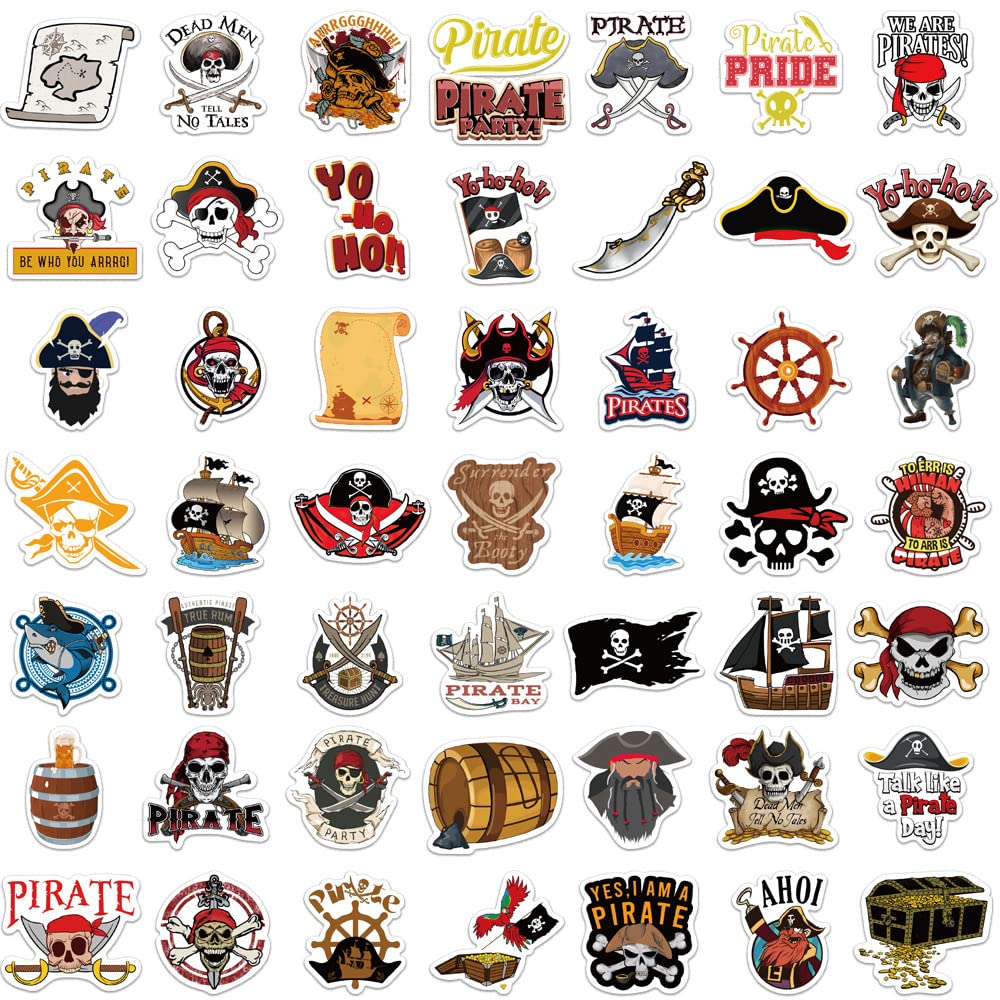 Rszwyk 50 Pcs Pirate Stickers Pack Skull and Crossbones – Party Favors