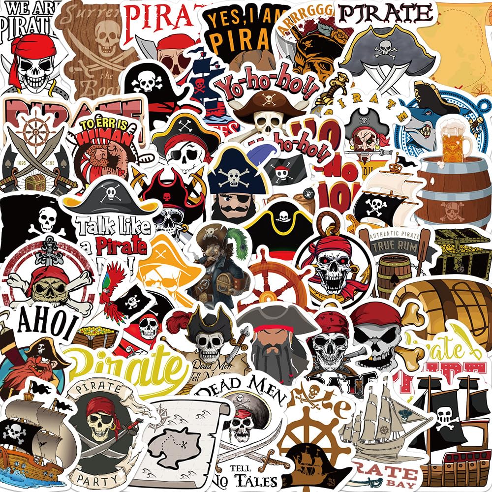 Rszwyk 50 Pcs Pirate Stickers Pack Skull and Crossbones – Party Favors